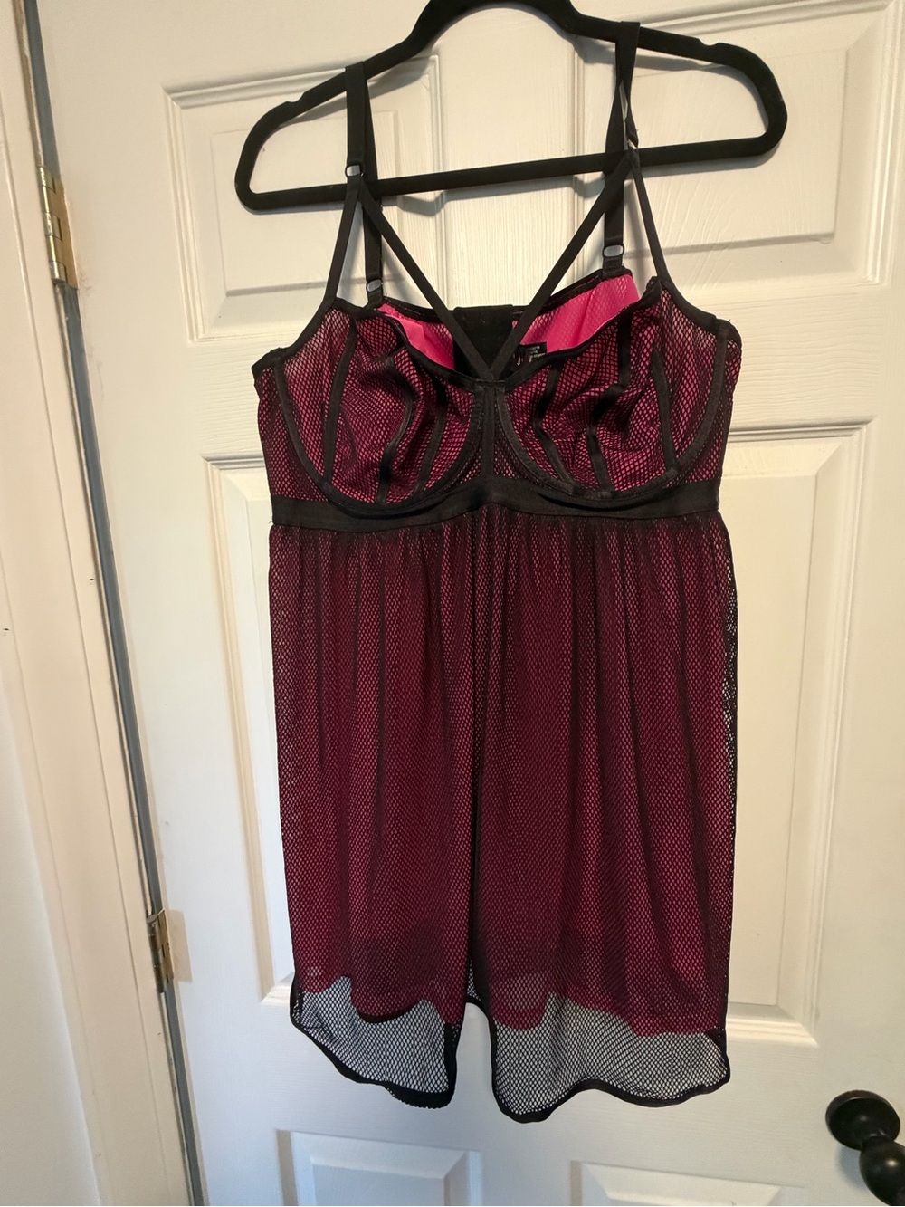 torrid Black-Trim Burgundy Mesh Babydoll Chemise